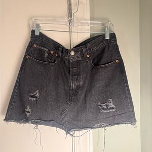 Distressed Black Denim Skirt